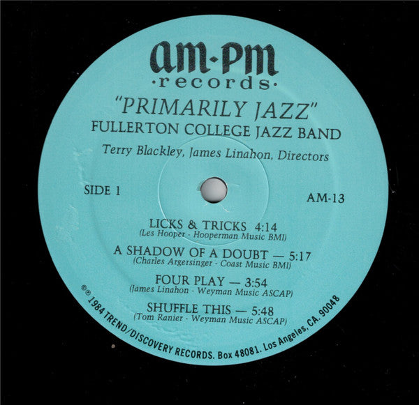 Fullerton College Jazz Band : Primarily Jazz (LP, Comp)