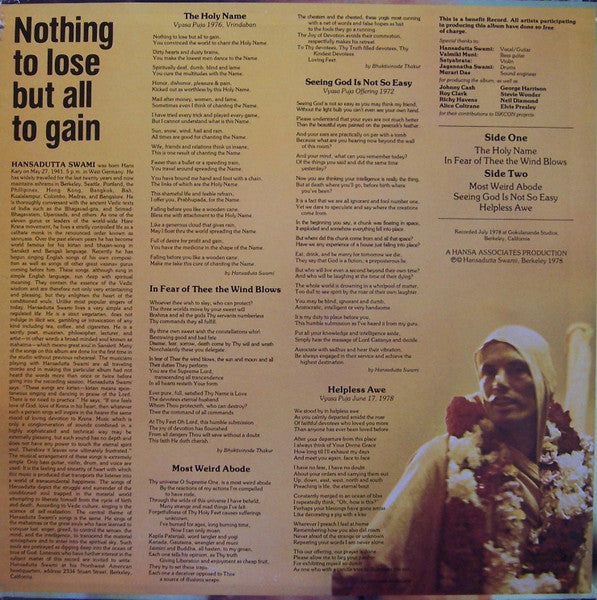 Hansadutta Swami : Nothing To Lose But All To Gain (LP)