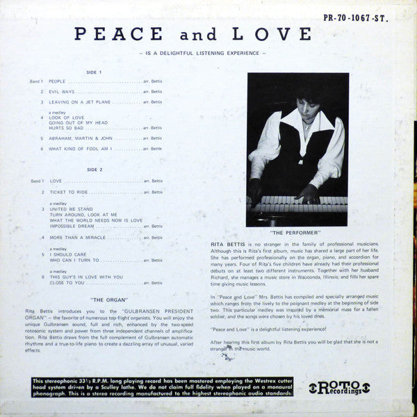 Rita Bettis : Peace And Love (LP, Album)