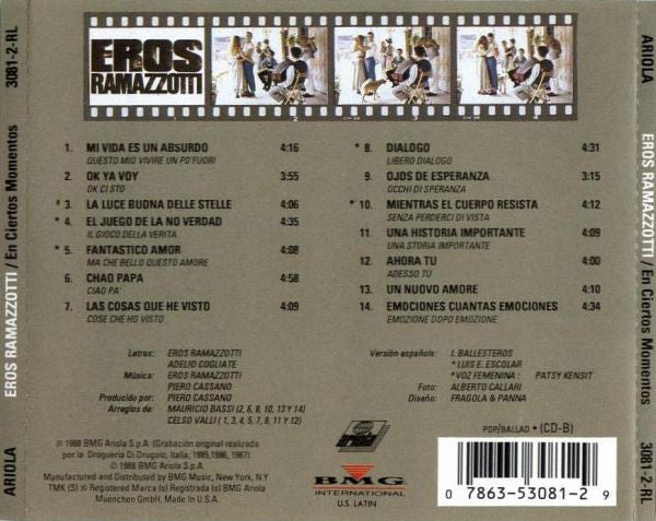Eros Ramazzotti : En Ciertos Momentos (CD, Album)
