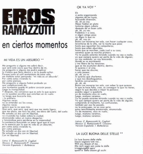 Eros Ramazzotti : En Ciertos Momentos (CD, Album)