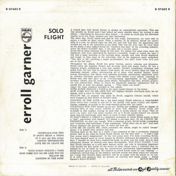Erroll Garner : Solo Flight (10", Album, Mono)