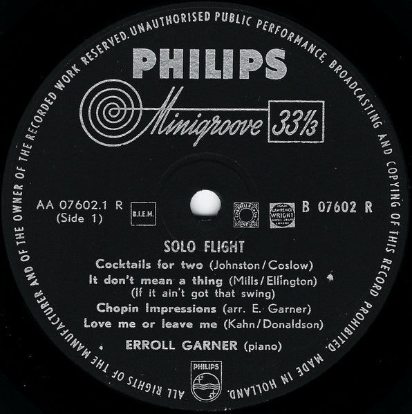 Erroll Garner : Solo Flight (10", Album, Mono)
