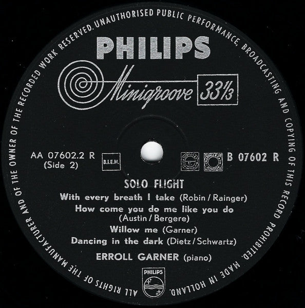 Erroll Garner : Solo Flight (10", Album, Mono)