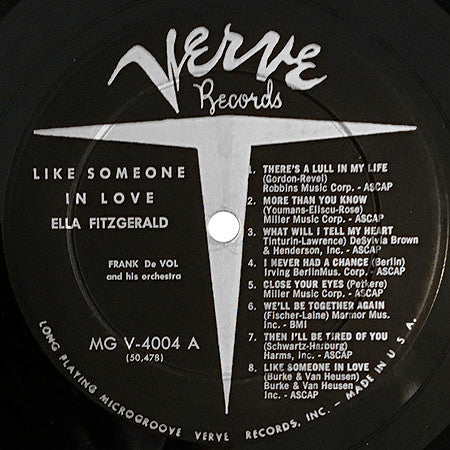 Ella Fitzgerald, Frank DeVol And His Orchestra* : Like Someone In Love (LP, Album, Mono)