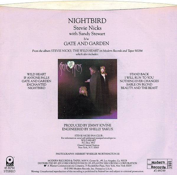 Stevie Nicks With Sandy Stewart : Nightbird (7", Spe)