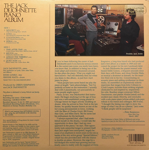 Jack DeJohnette : The Jack DeJohnette Piano Album (LP, Album)