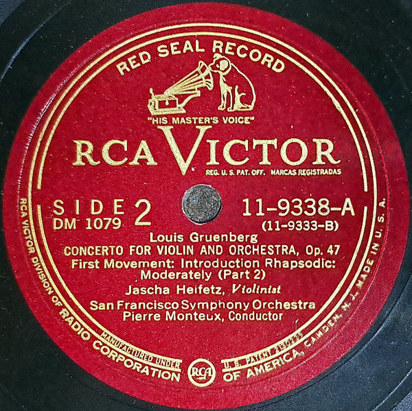 Gruenberg* - Jascha Heifetz, San Francisco Symphony Orchestra*, Pierre Monteux : Violin Concerto (Opus 47) (4xShellac, 12", Album)