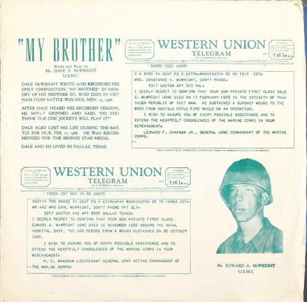 Pfc. Dale S. McWright : My Brother / The Marine Hymn (7")