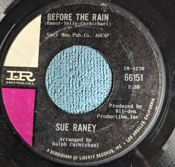 Sue Raney : Before The Rain / Now Is The Hour (Maori Farewell Song) (7")