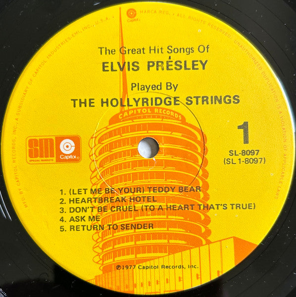 The Hollyridge Strings : The Great Hit Songs Of Elvis Presley Played By The Hollyridge Strings (LP, Album, Mono, Jac)