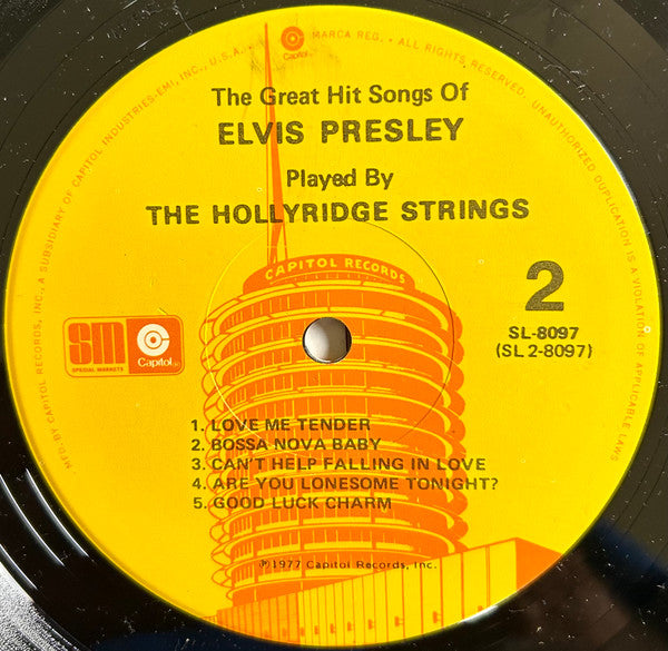 The Hollyridge Strings : The Great Hit Songs Of Elvis Presley Played By The Hollyridge Strings (LP, Album, Mono, Jac)