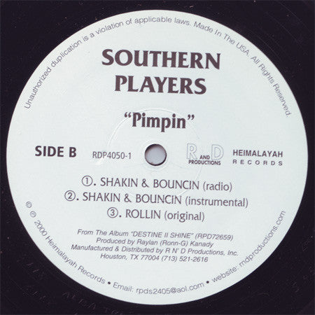 Southern Players : Pimpin / Shakin & Bouncin / Rollin (12")