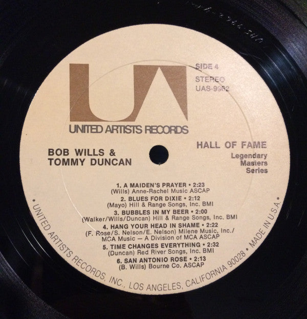 Bob Wills & Tommy Duncan : Hall Of Fame (2xLP, Comp, Res)