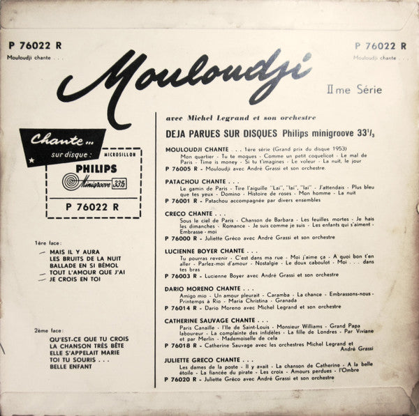 Mouloudji : II Chante Ses Derniers Succès Sur Disque Microsillon (10", Album)
