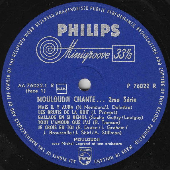 Mouloudji : II Chante Ses Derniers Succès Sur Disque Microsillon (10", Album)