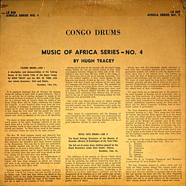 Hugh Tracey : Congo Drums (10", Mono)