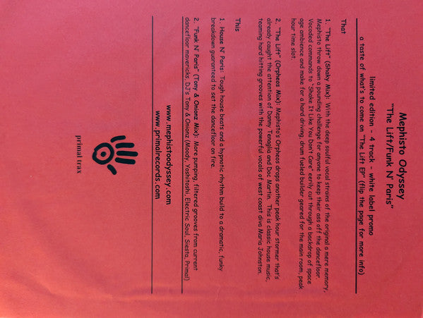 Mephisto Odyssey : The Lift / Funk 'N Paris (12", Promo)