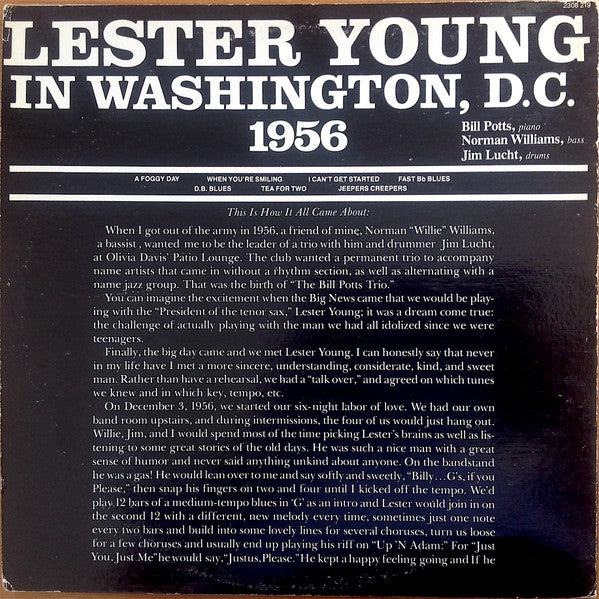 Lester Young : "Pres" – In Washington, D.C. 1956 (LP, Album, Mono, RM, Gat)