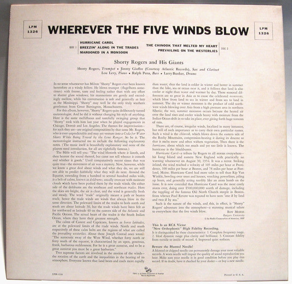 Shorty Rogers Quintet : Wherever The Five Winds Blow (LP, Album, Mono)