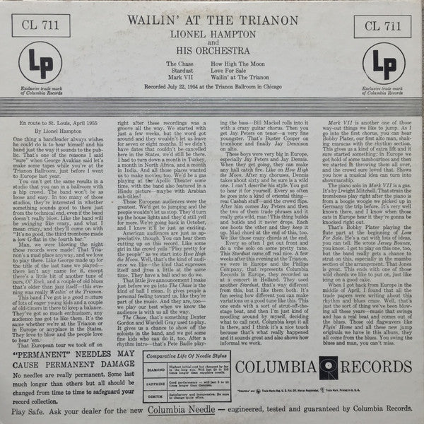 Lionel Hampton And His Orchestra : Wailin' At The Trianon (LP, Album, Mono, Hol)
