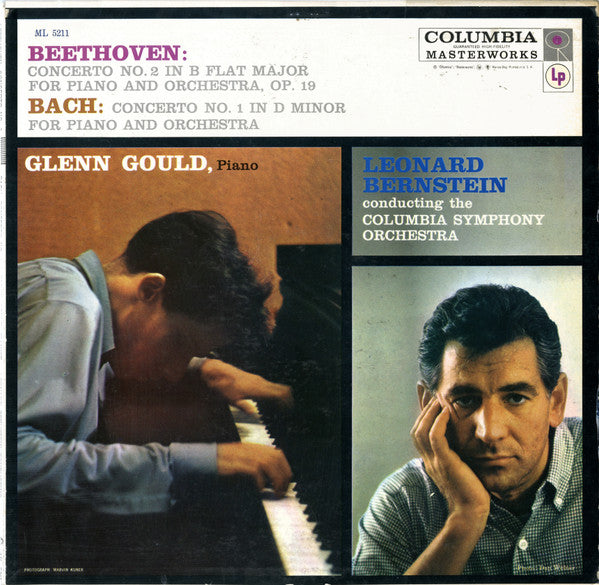 Glenn Gould, Leonard Bernstein Conducting The Columbia Symphony Orchestra - Beethoven* / Bach* : Concerto No. 2 In B-Flat Major For Piano And Orchestra, Op. 19 / Concerto No. 1 In D Minor For Piano And Orchestra (LP, Album, Mono, No )