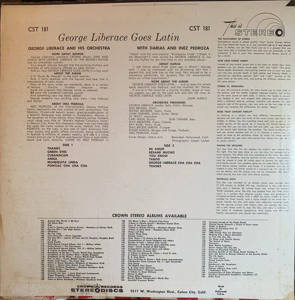 George Liberace And His Orchestra With Darias* And Inez Pedroza : George Liberace Goes Latin (LP, Album, Red)