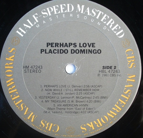 Placido Domingo With John Denver : Perhaps Love (LP, Album, Hal)