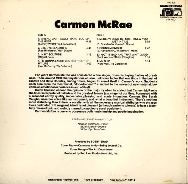 Carmen McRae : Carmen McRae (LP)