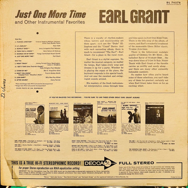 Earl Grant : Just One More Time And Other Instrumental Favorites (LP, Album)