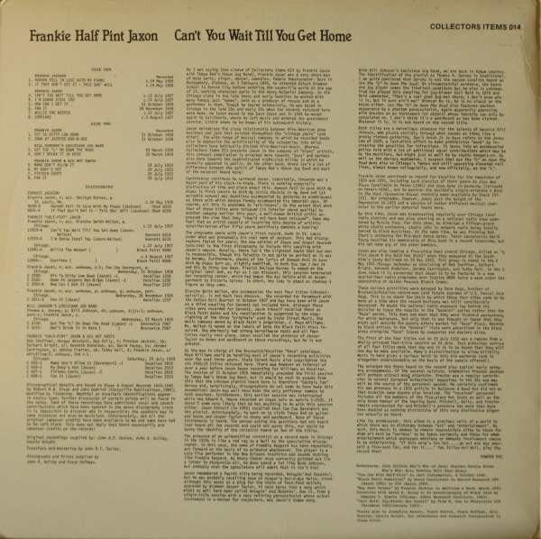 Frankie 'Half Pint' Jaxon* : Can't You Wait Till You Get Home (LP, Comp)