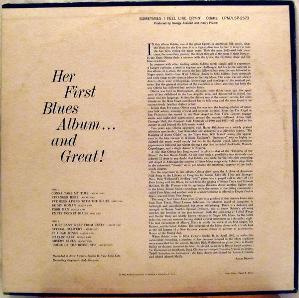 Odetta : Sometimes I Feel Like Cryin' (LP, Album, Mono, Ind)