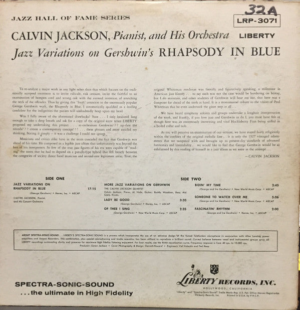Calvin Jackson And His Orchestra / The Calvin Jackson Quartet : Jazz Variations On Gershwin's Rhapsody In Blue (LP, Album, Mono)
