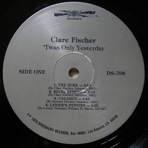 Clare Fischer : 'Twas Only Yesterday (LP, Album, RE)