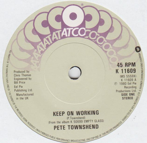 Pete Townshend : Keep On Working (7", Single)