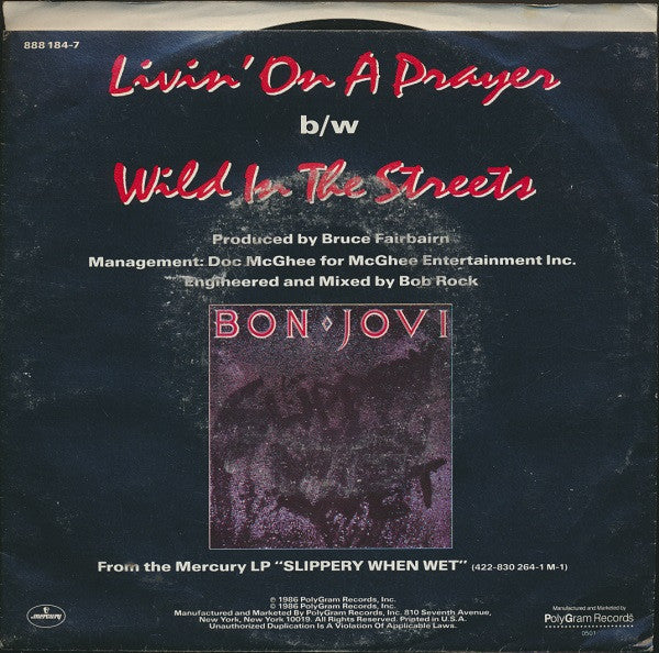 Bon Jovi : Livin' On A Prayer (7", Single, Spe)