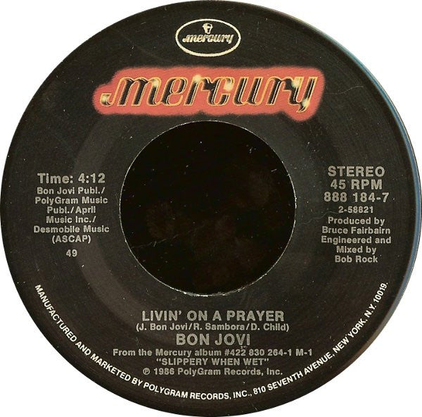 Bon Jovi : Livin' On A Prayer (7", Single, Spe)