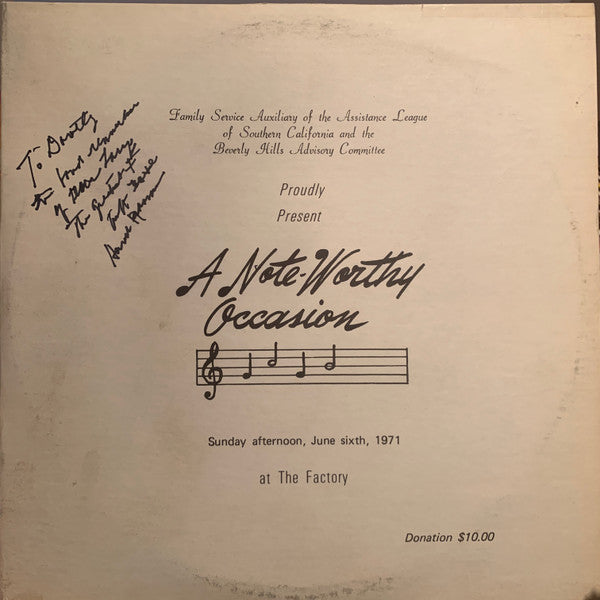 Family Service Auxiliary of the Assistance League of Southern California, Beverly Hills Advisory Committee : A Note-Worthy Occasion (2xLP, Comp, Liv)