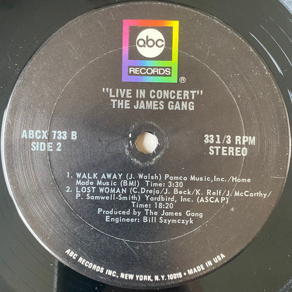 James Gang : Live In Concert (LP, Album, San)