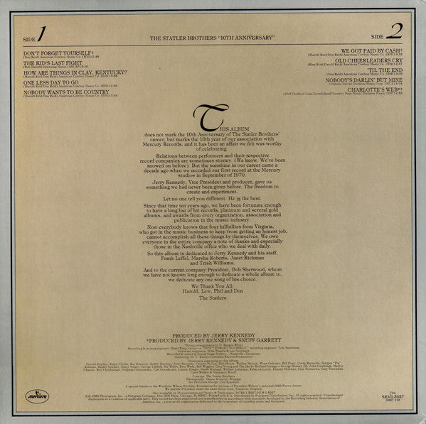 The Statler Brothers : 10th Anniversary (LP, Album, 26 )