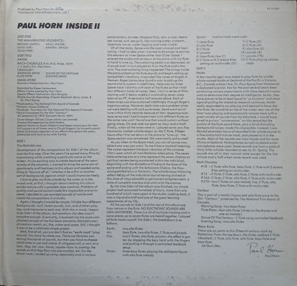 Paul Horn : Inside II (LP, Album, Yel)