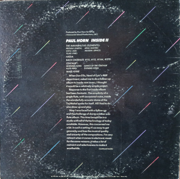 Paul Horn : Inside II (LP, Album, Yel)