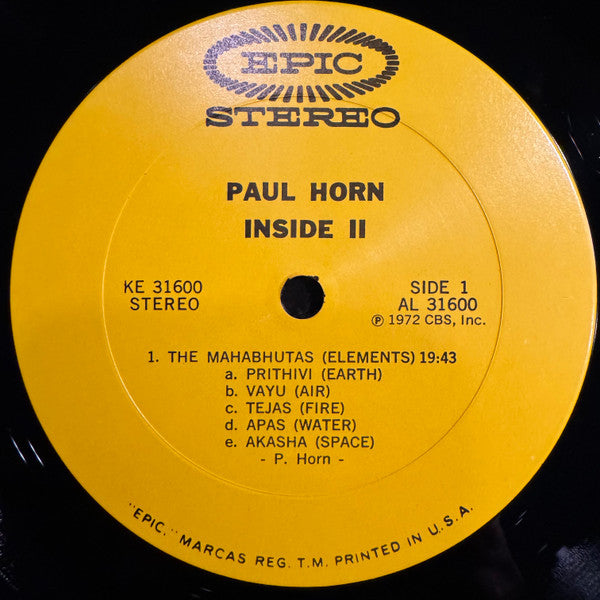 Paul Horn : Inside II (LP, Album, Yel)
