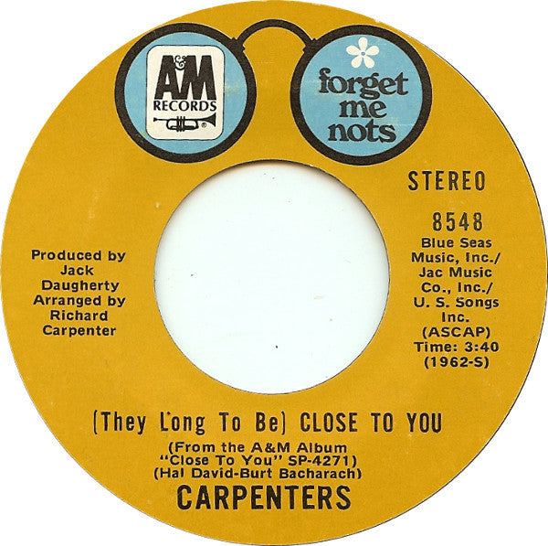 Carpenters : Ticket To Ride / (They Long To Be) Close To You (7", Single)