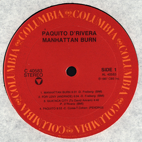 Paquito D'Rivera : Manhattan Burn (LP, Album, Car)