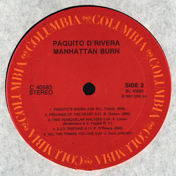Paquito D'Rivera : Manhattan Burn (LP, Album, Car)