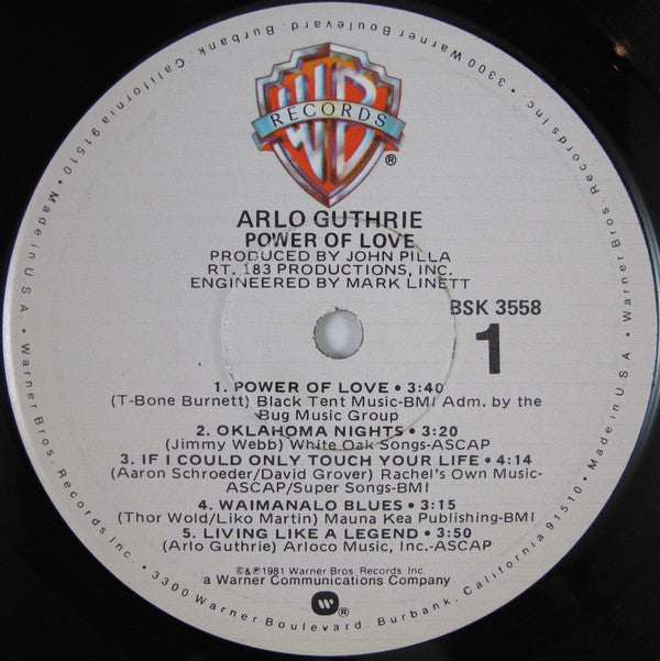 Arlo Guthrie : Power Of Love (LP, Album, Win)