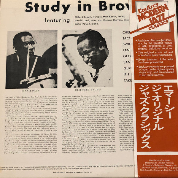 Clifford Brown And Max Roach : Study In Brown (LP, Album, Mono, RE, Tra)