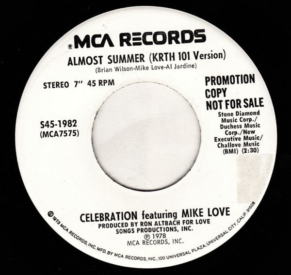 Celebration : Almost Summer / Almost Summer (KRTH 101 Version) (7", Single, Promo)