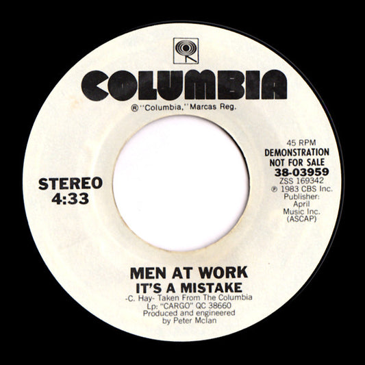 Men At Work : It's A Mistake (7", Single, Promo, Styrene)